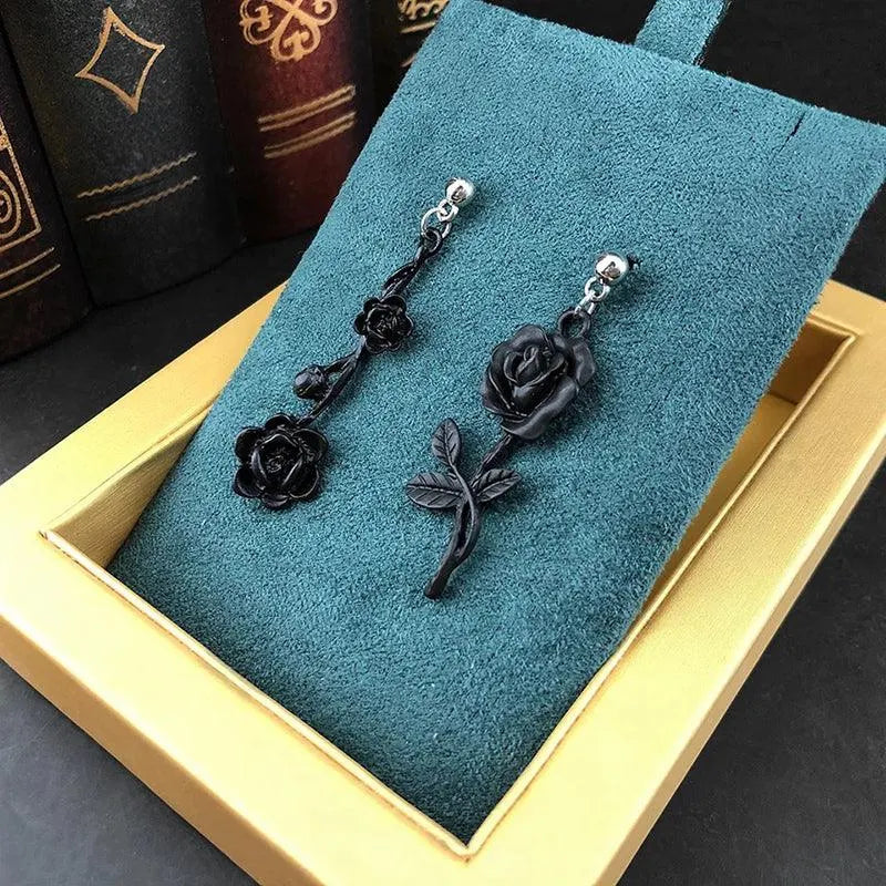 Irregular Black Rose Earrings