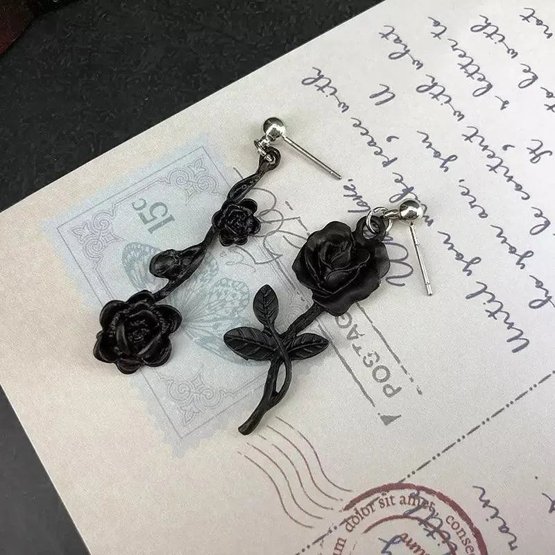 Irregular Black Rose Earrings