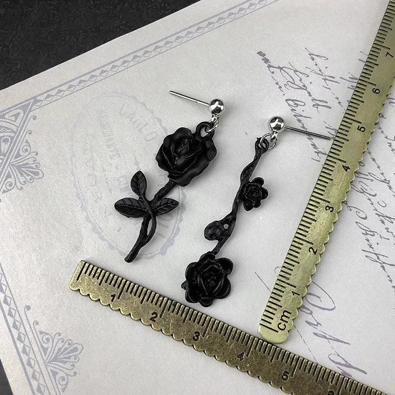 Irregular Black Rose Earrings