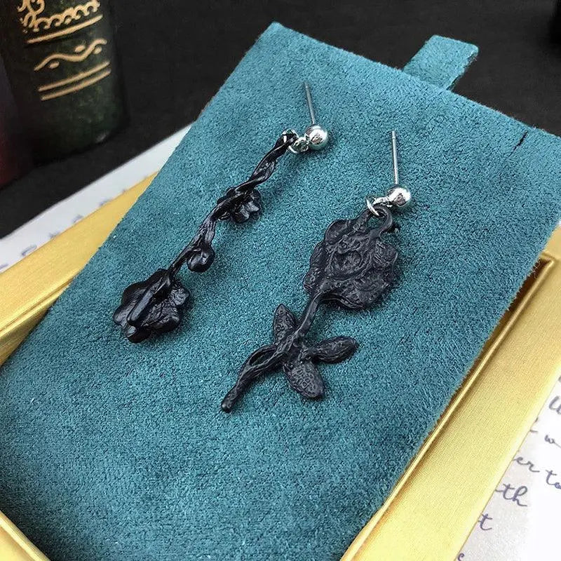 Irregular Black Rose Earrings