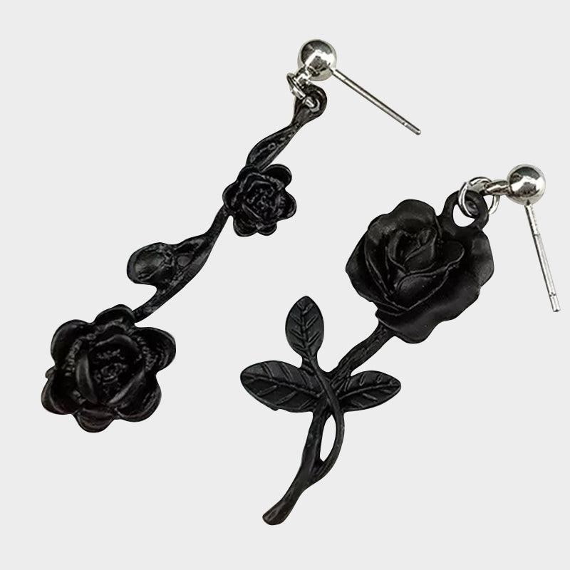 Irregular Black Rose Earrings