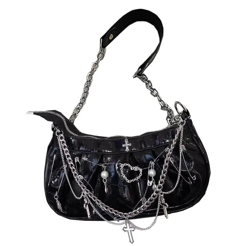 Patent Leather Dumpling Pleated Versatile Bag