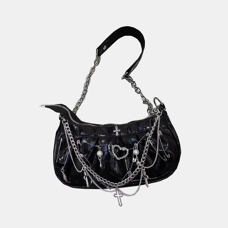 Patent Leather Dumpling Pleated Versatile Bag