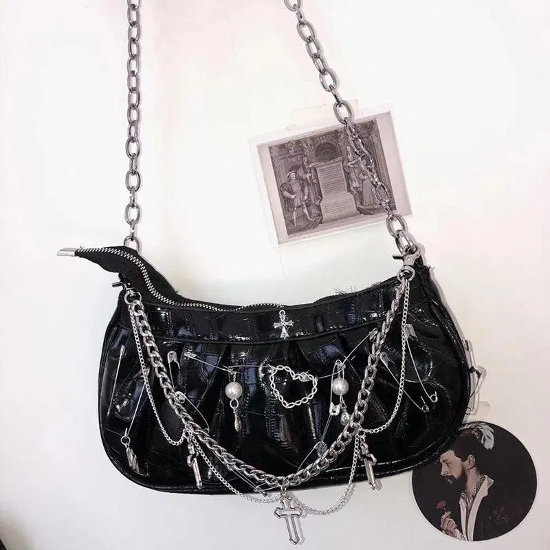 Patent Leather Dumpling Pleated Versatile Bag
