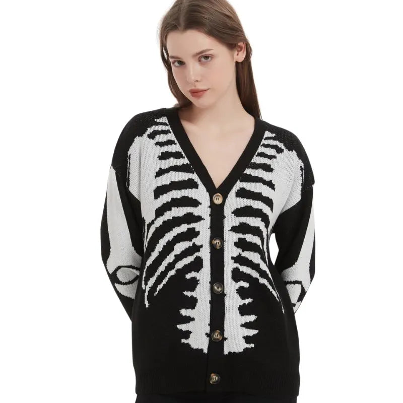 Grunge Skeleton Knitted Cardigan