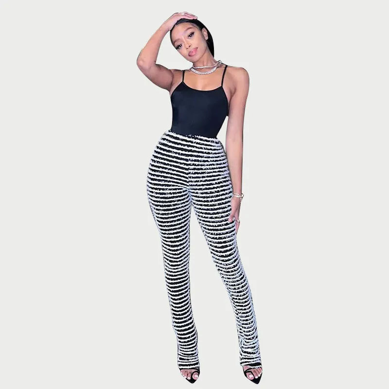 Long High-waisted Stripes Pants