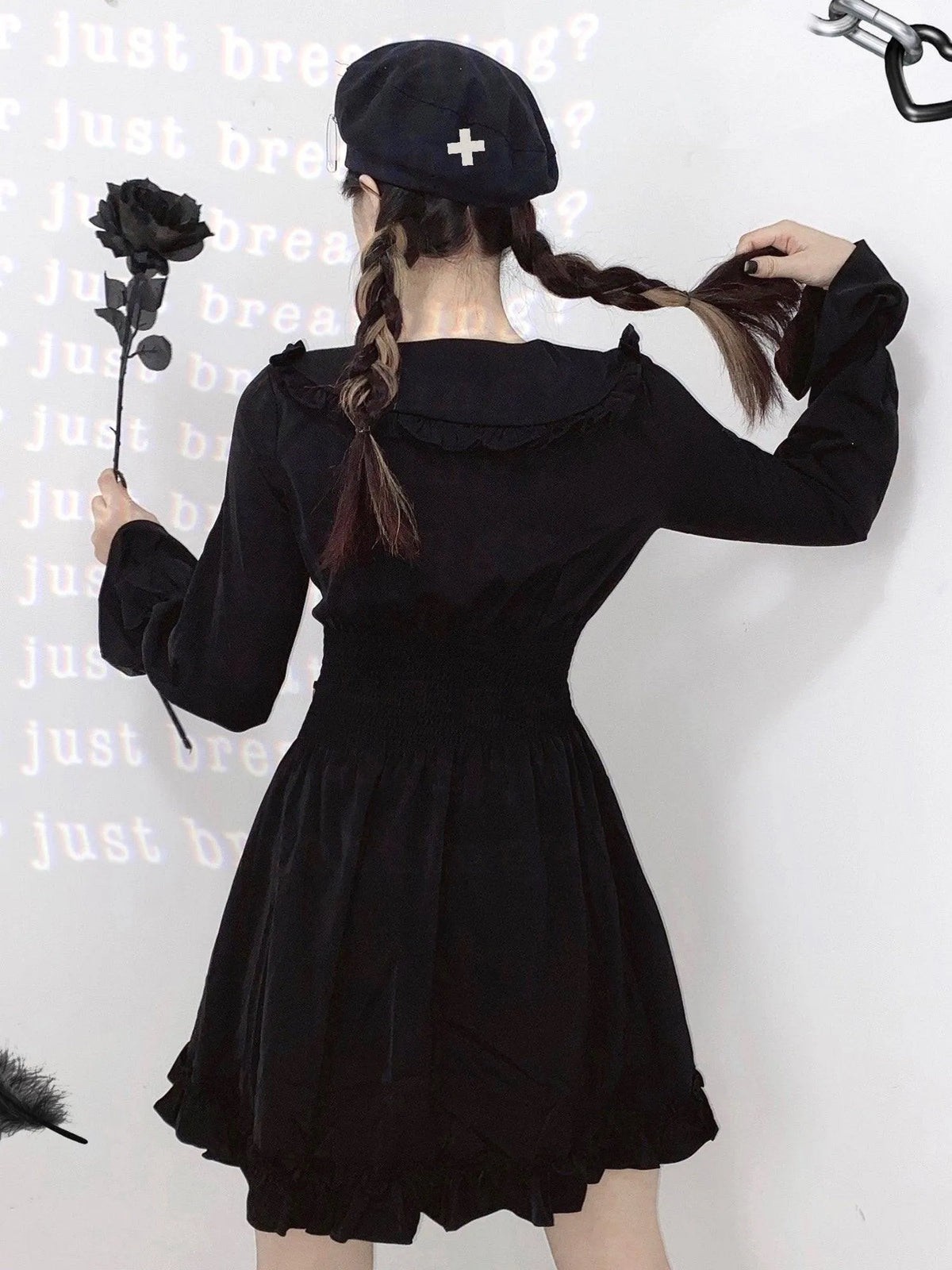 Punk Long Sleeve Black Dress