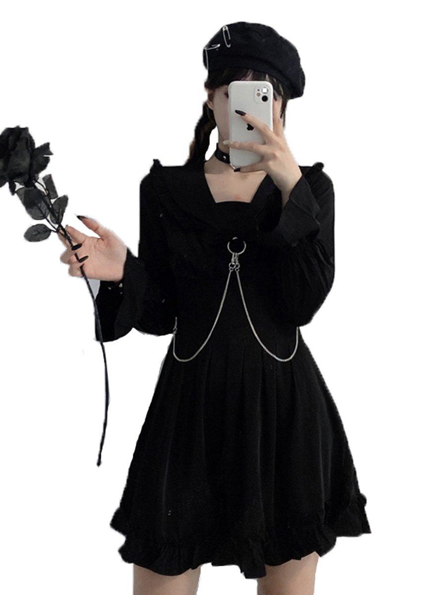 Punk Long Sleeve Black Dress