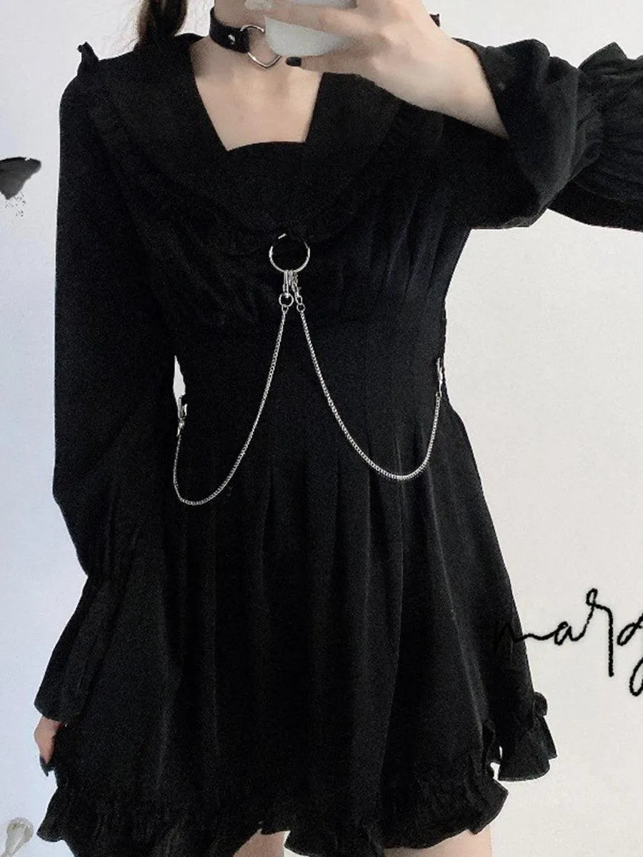 Punk Long Sleeve Black Dress