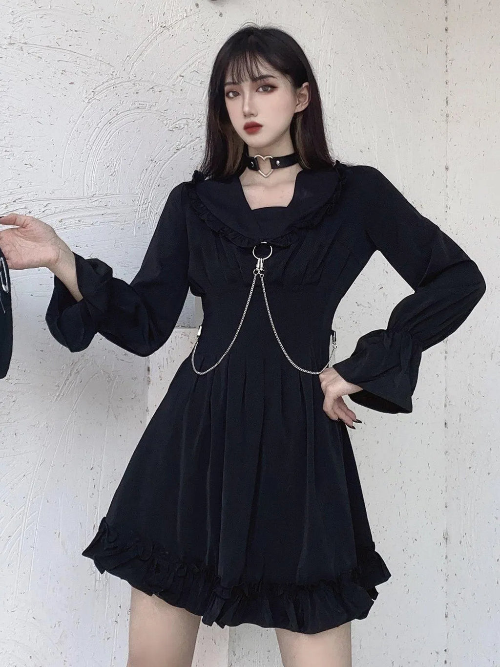 Punk Long Sleeve Black Dress