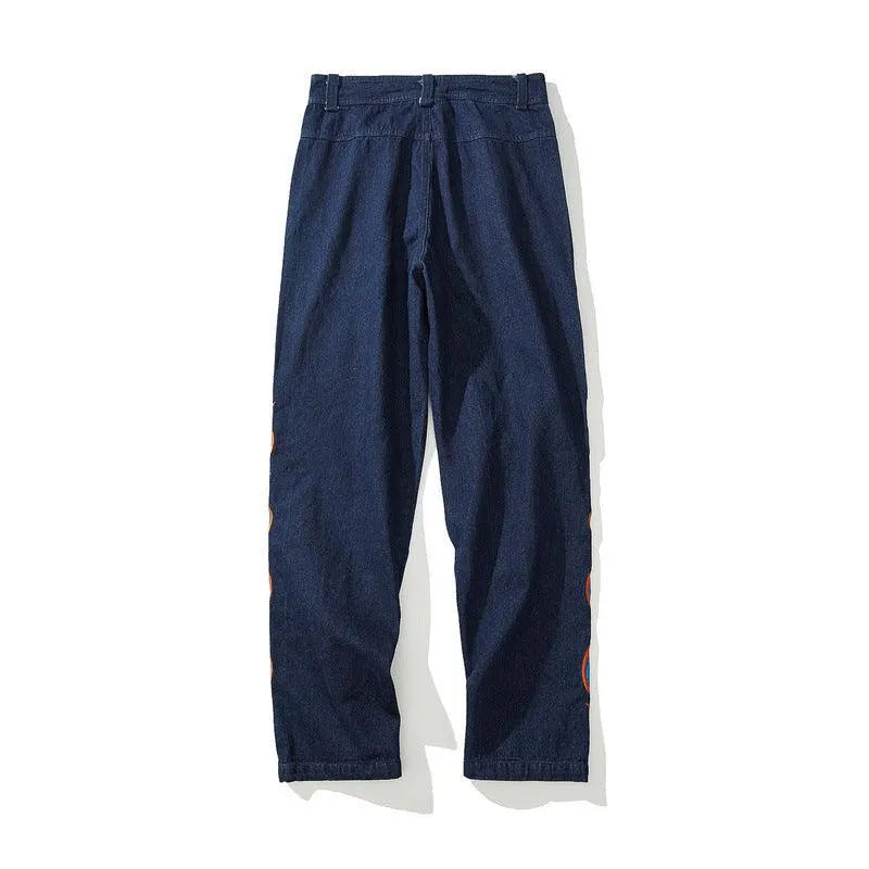 Burning Fire Embroidery Hiphop Straight Men Pants