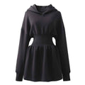 Elastic Waist Hooded Sweater Dress