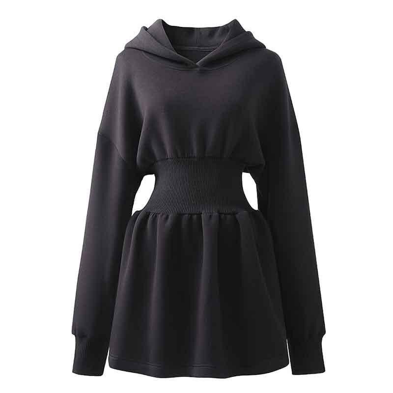 Elastic Waist Hooded Sweater Dress