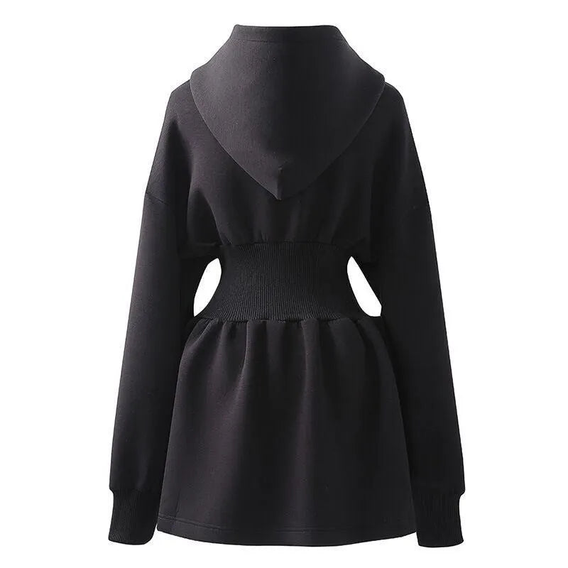 Elastic Waist Hooded Sweater Dress