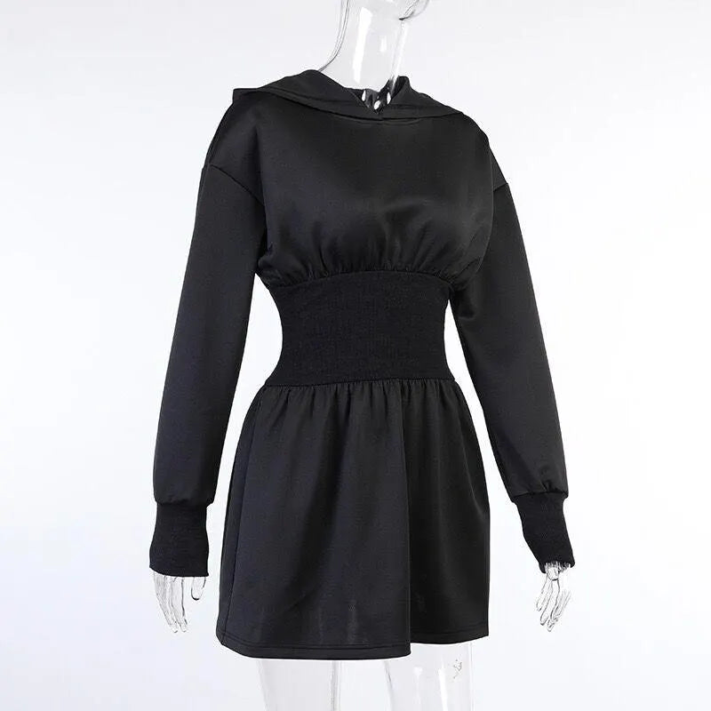 Elastic Waist Hooded Sweater Dress