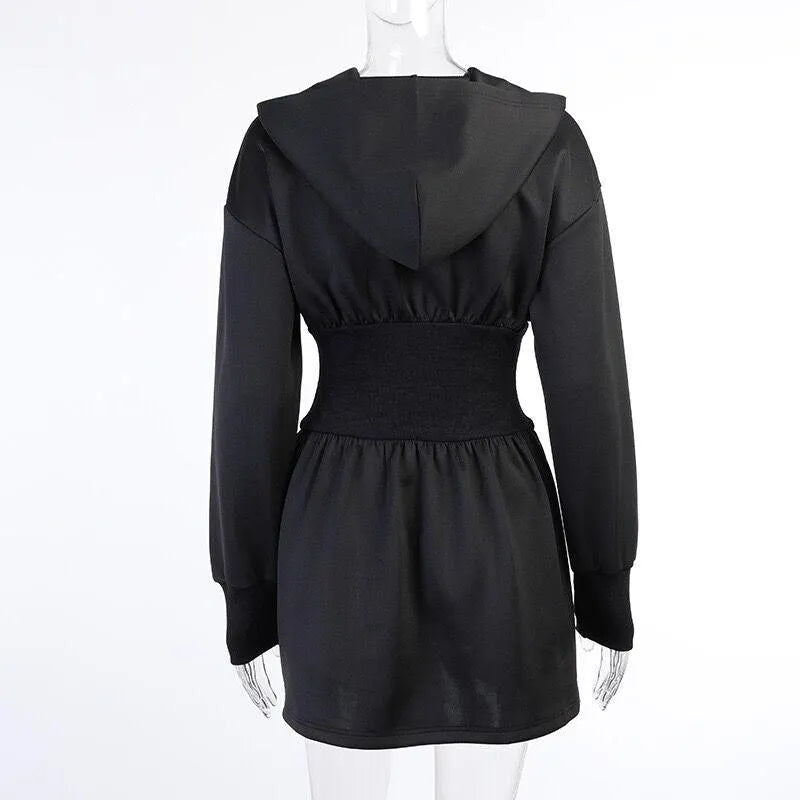 Elastic Waist Hooded Sweater Dress