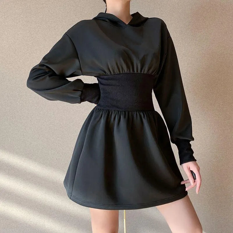 Elastic Waist Hooded Sweater Dress