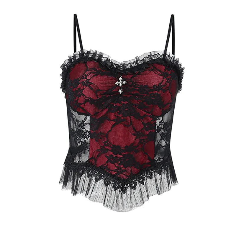 Lace Mesh Camisole Bustier Top
