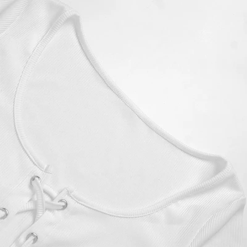 Square Neck Lace Up Front Long Sleeve Top