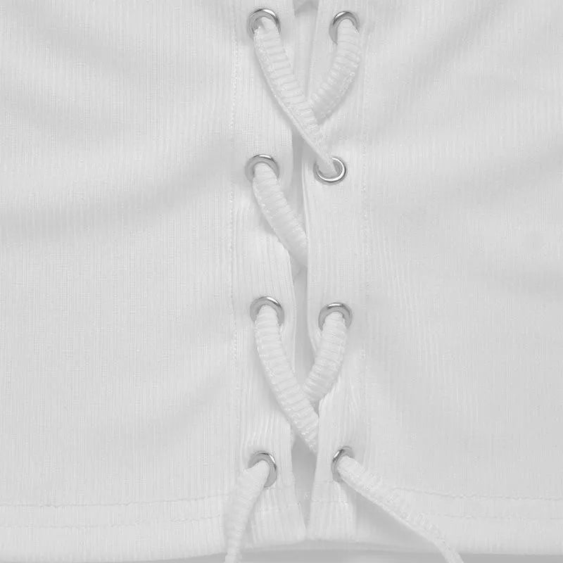 Square Neck Lace Up Front Long Sleeve Top