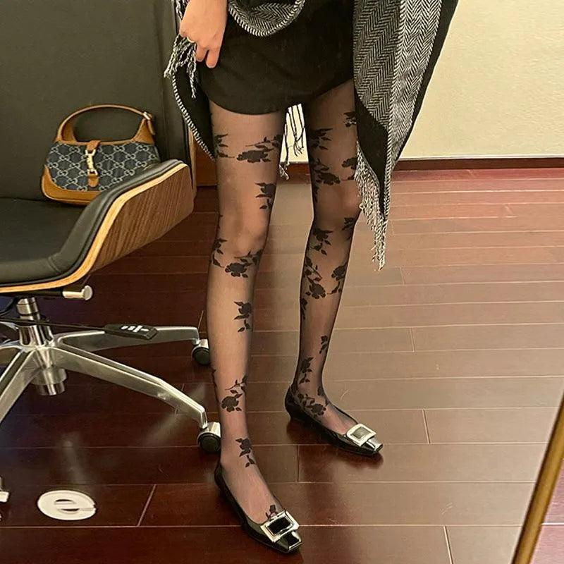 Turning Black Roses Stockings