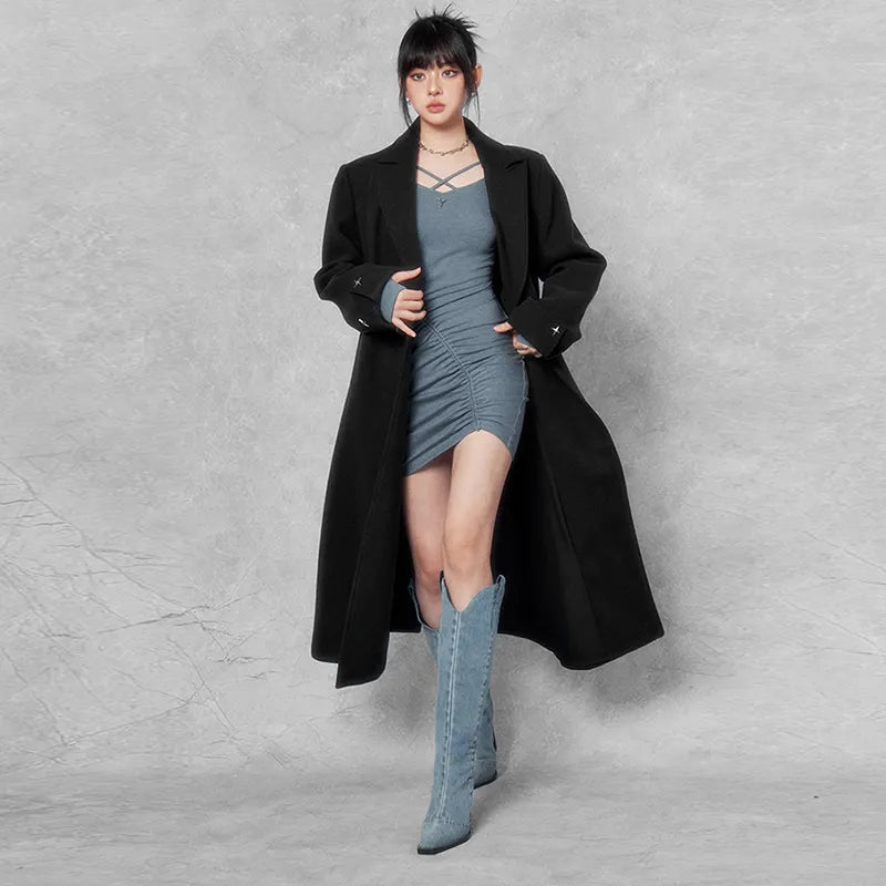 Niche Tweed Long Dark Suit Coat