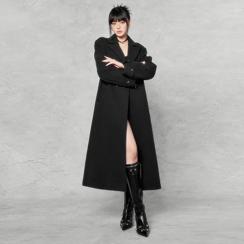 Niche Tweed Long Dark Suit Coat