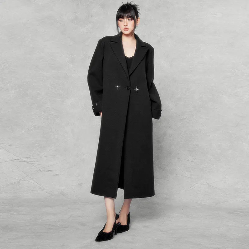 Niche Tweed Long Dark Suit Coat