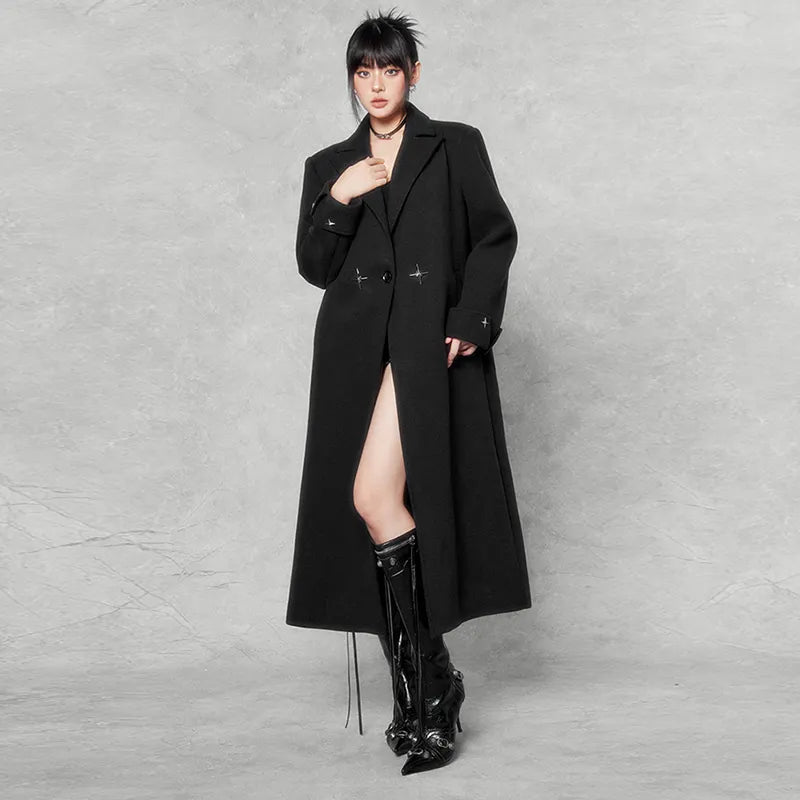 Niche Tweed Long Dark Suit Coat