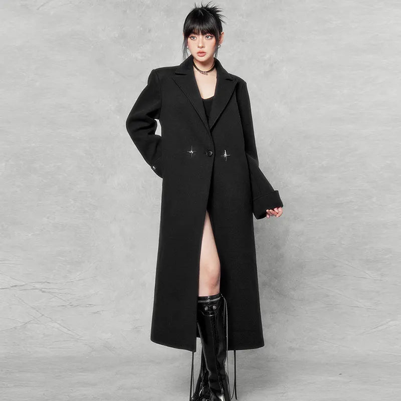 Niche Tweed Long Dark Suit Coat