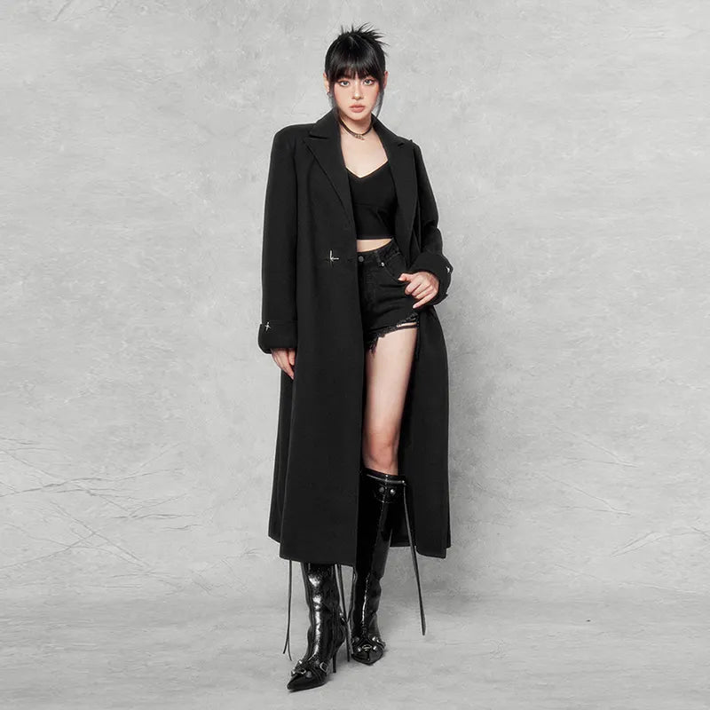 Niche Tweed Long Dark Suit Coat