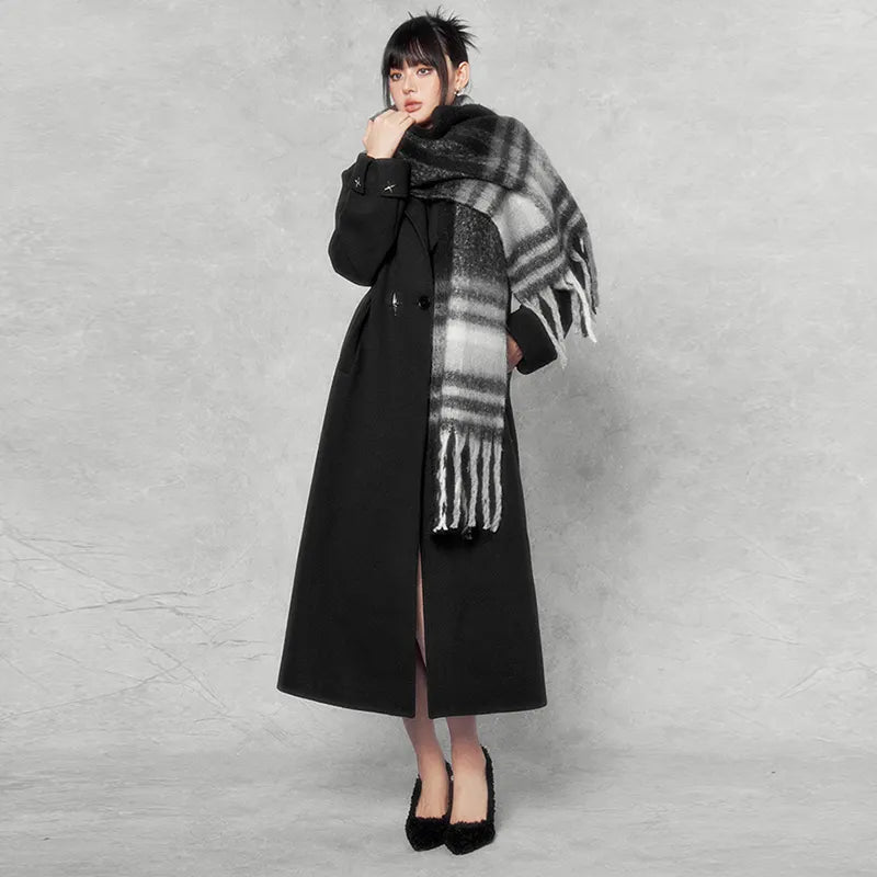 Niche Tweed Long Dark Suit Coat
