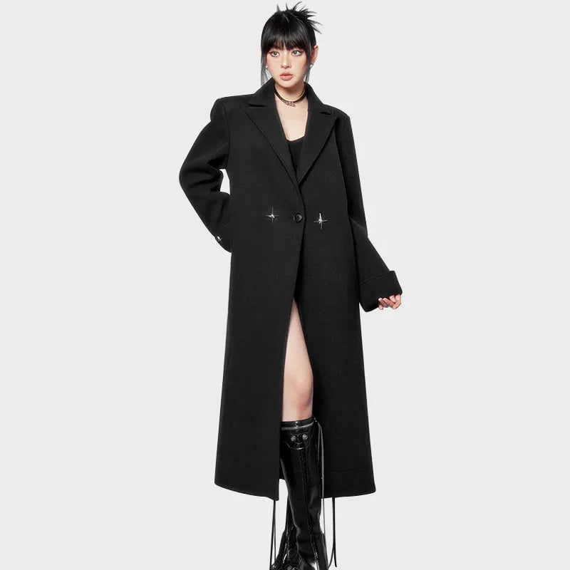 Niche Tweed Long Dark Suit Coat