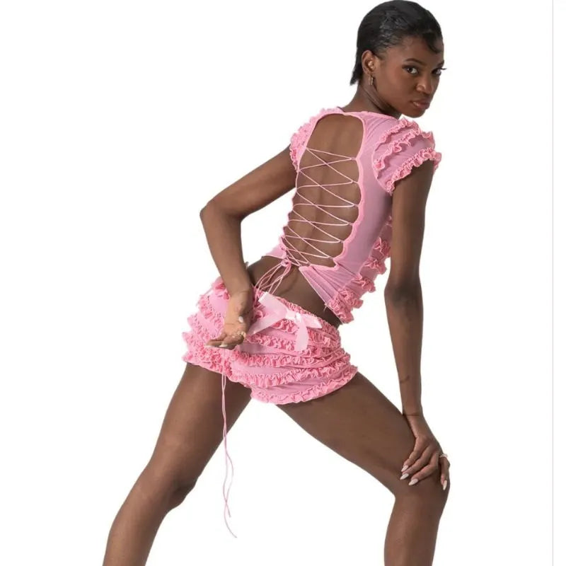 Hollow Out Strappy Top and Shorts Set