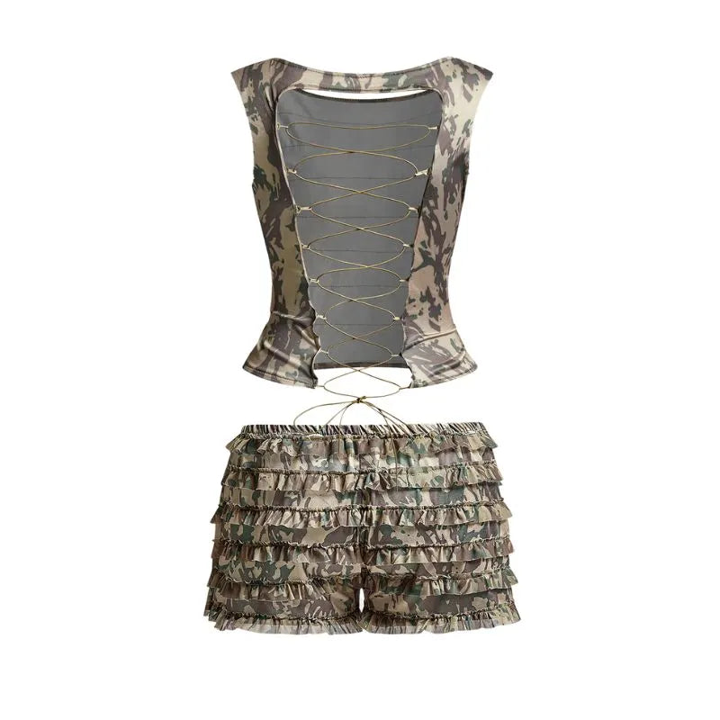 Hollow Out Strappy Top and Shorts Set