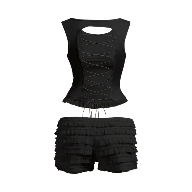 Hollow Out Strappy Top and Shorts Set