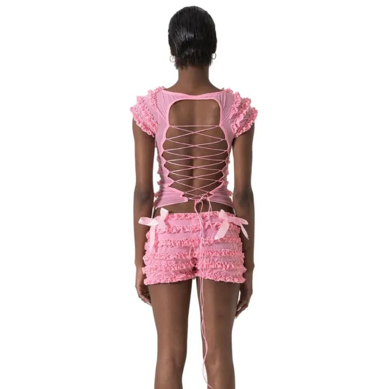 Hollow Out Strappy Top and Shorts Set