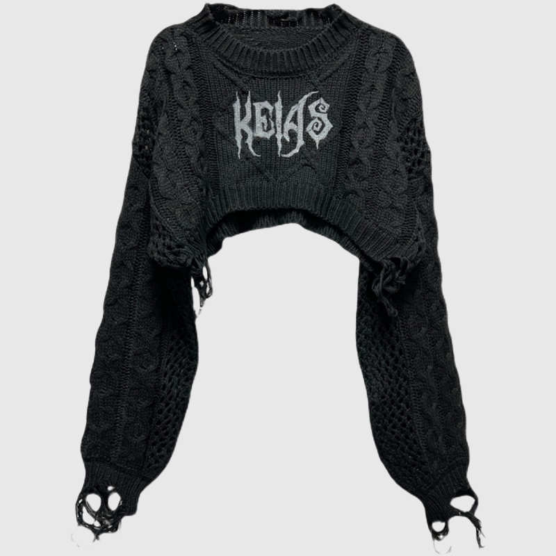 Goth Black Knit Cropped Sweater