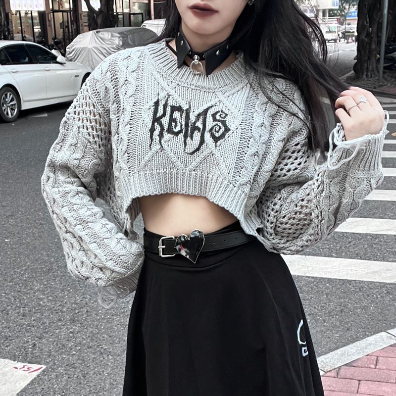 Goth Black Knit Cropped Sweater