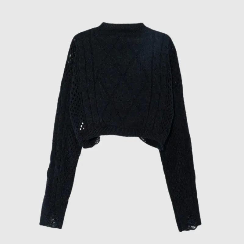Goth Black Knit Cropped Sweater