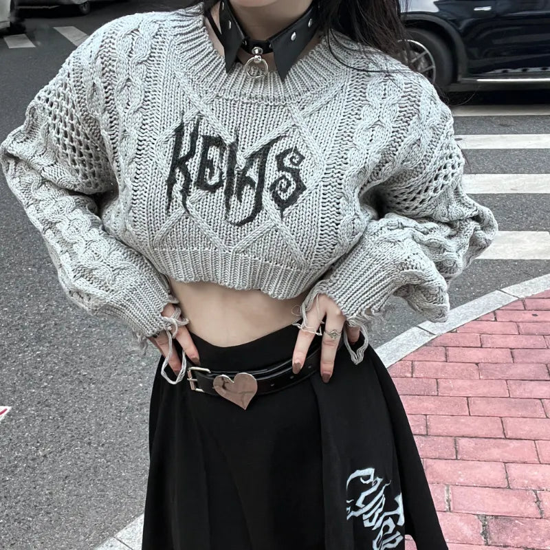 Goth Black Knit Cropped Sweater