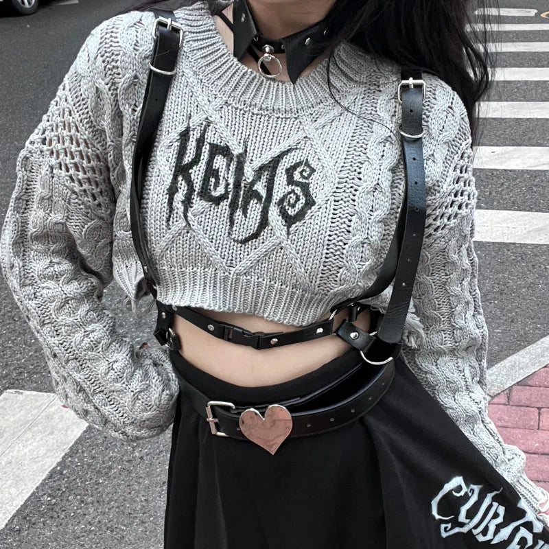 Goth Black Knit Cropped Sweater
