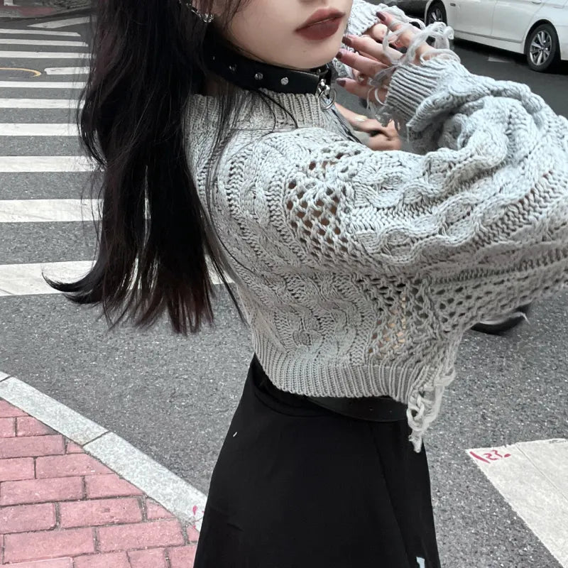 Goth Black Knit Cropped Sweater