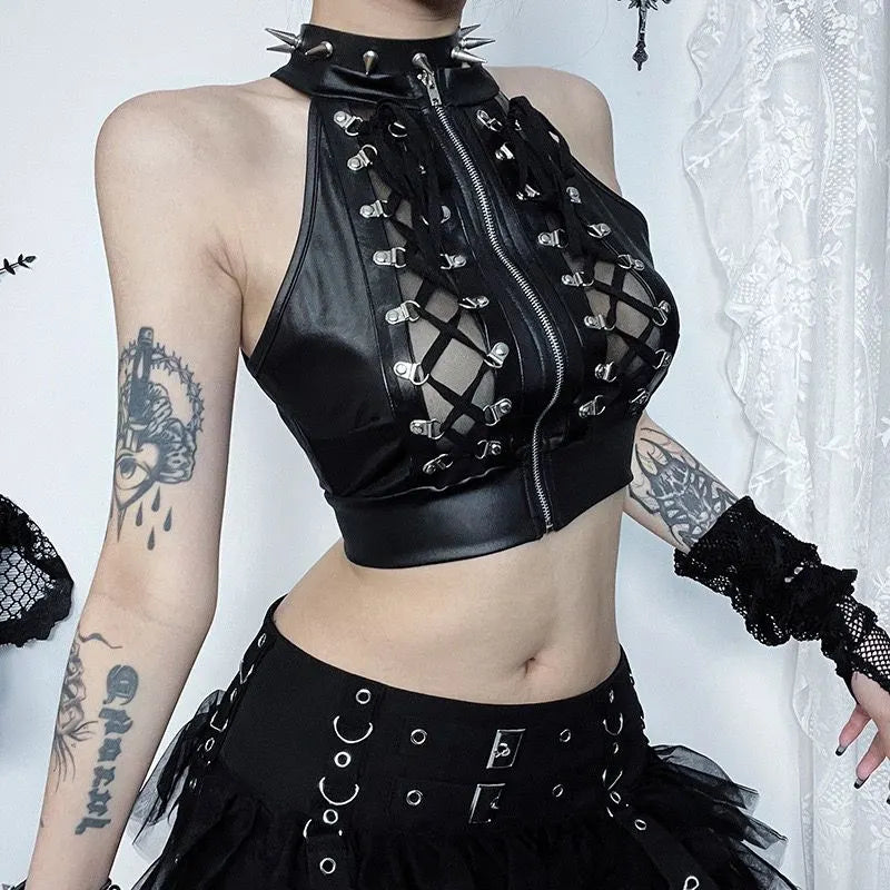 Beer Button Rivet Zipper Top