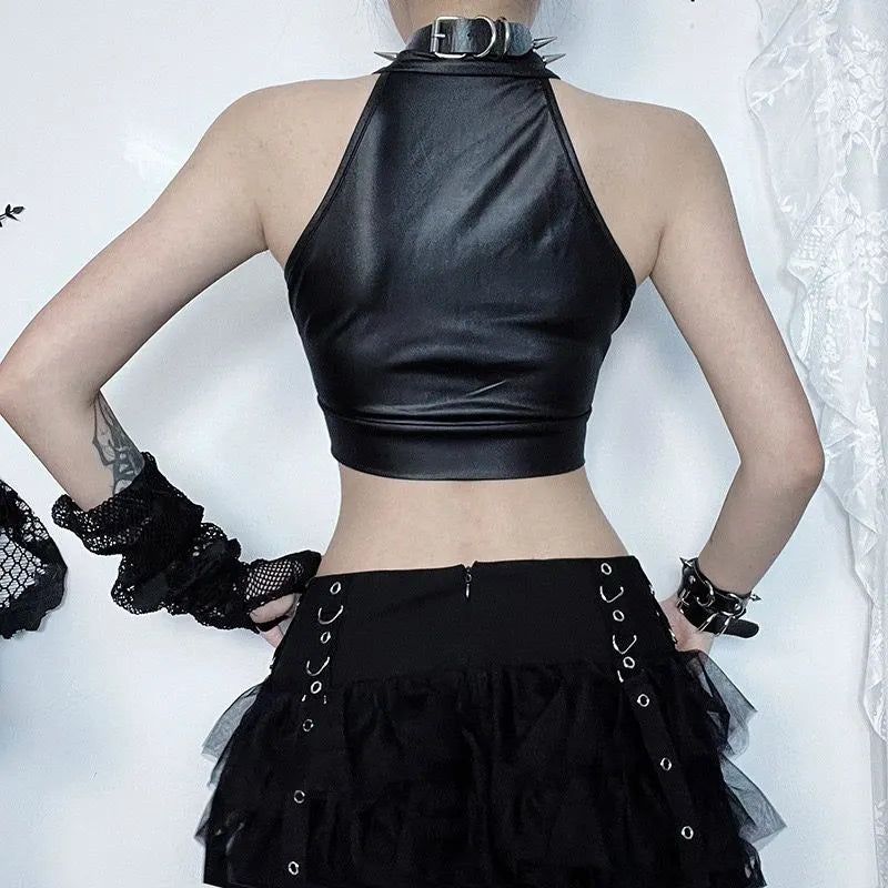 Beer Button Rivet Zipper Top