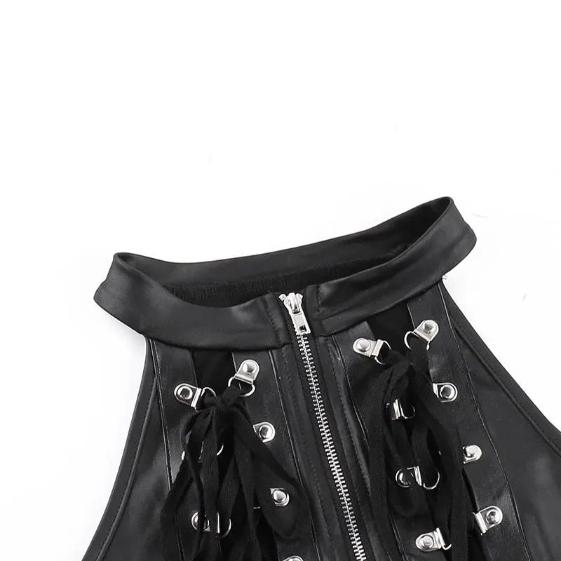 Beer Button Rivet Zipper Top