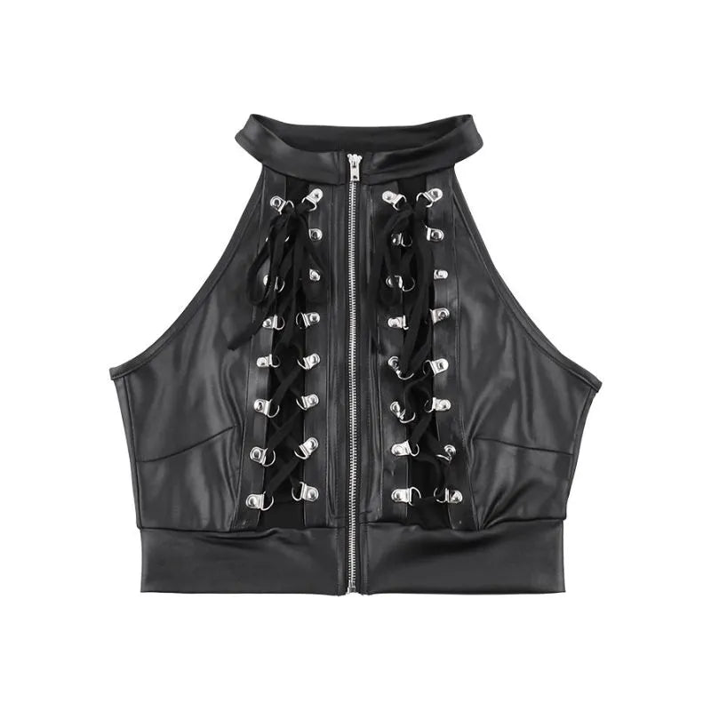 Beer Button Rivet Zipper Top