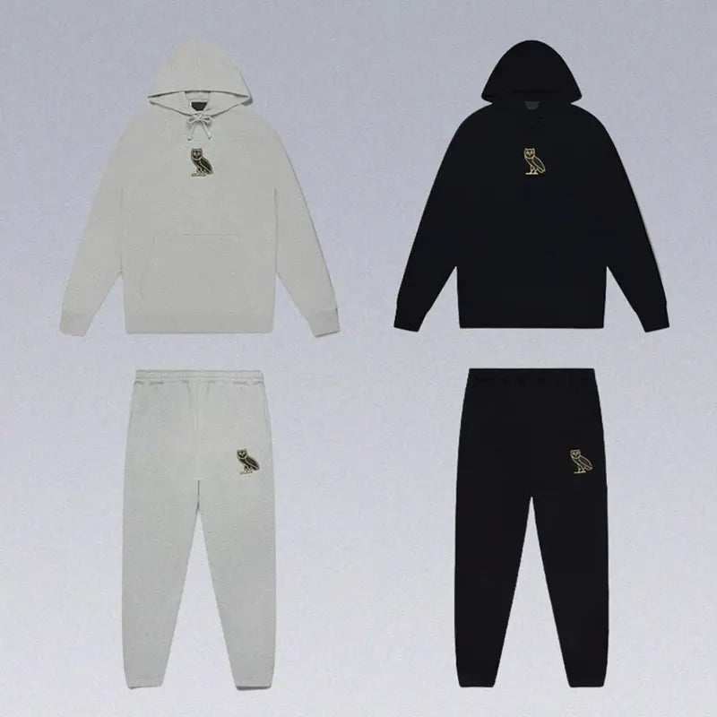Owl Print Sports Hoodie and Pants