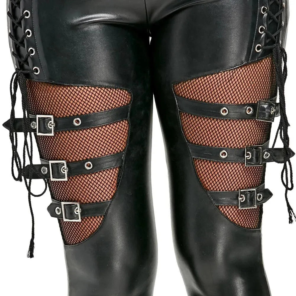 Lace Up Leather Hollow Leggings