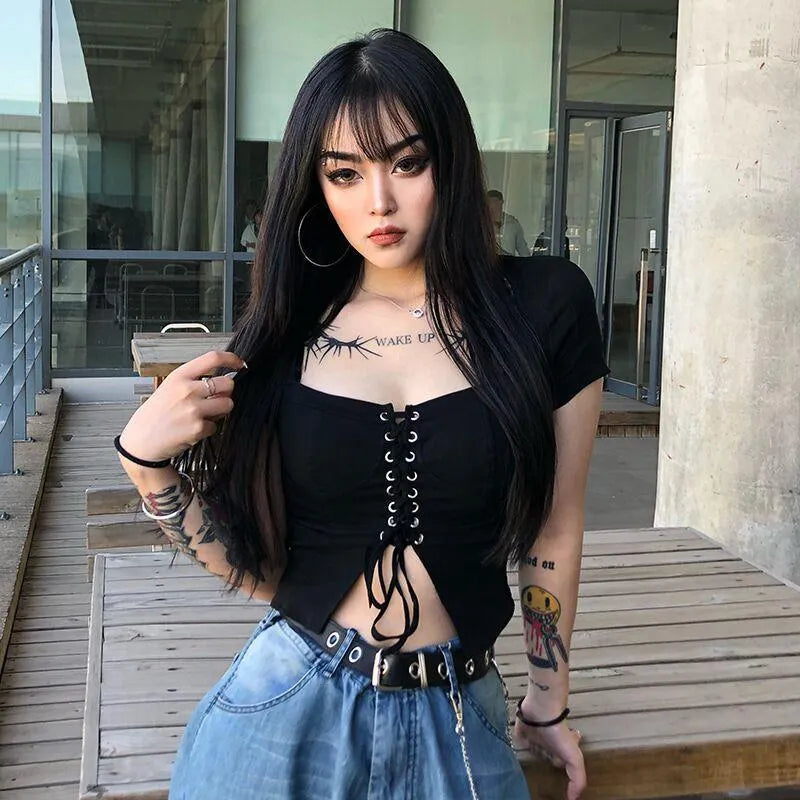 Lace Up Front Crop Top